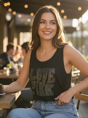 Victoria's Secret PINK Knit Racerback Perfect Tank Top Embellished Black XL